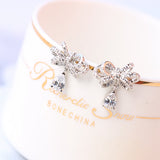 Sweet Bowknot Water Drop Zircon Ear Stud Earrings For Women