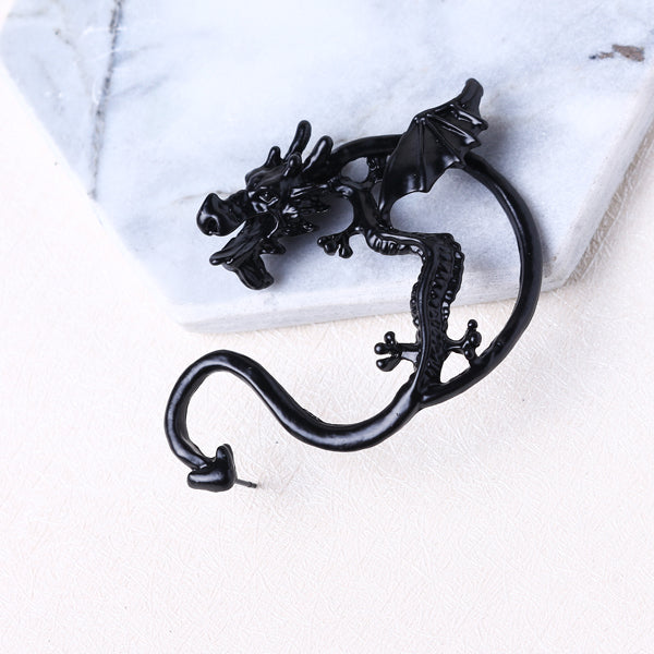 Unisex Statement Punk Dragon Ear Cuff Black Gold Ear Clip