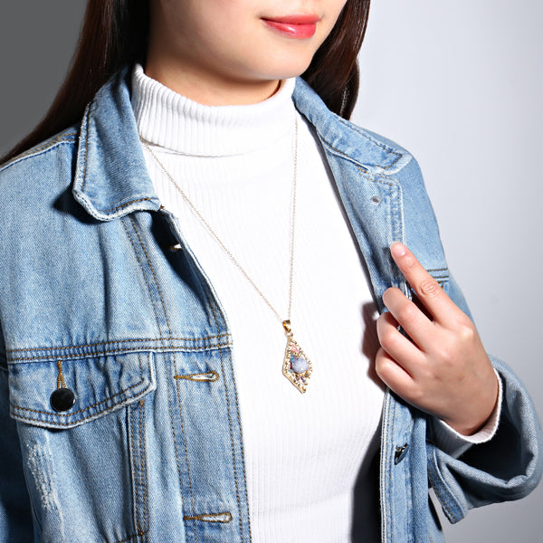 harNatural Stone Multicolor Crystal Heart Geometric Necklace