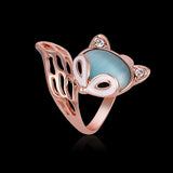 Cute Fox Opal Finger Ring Enamel Zircon Stylish Fashion Jewelry for Women