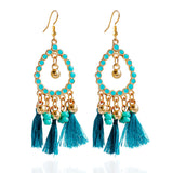 Bohemian Alloy Beads Drop Tassel Women Earrings