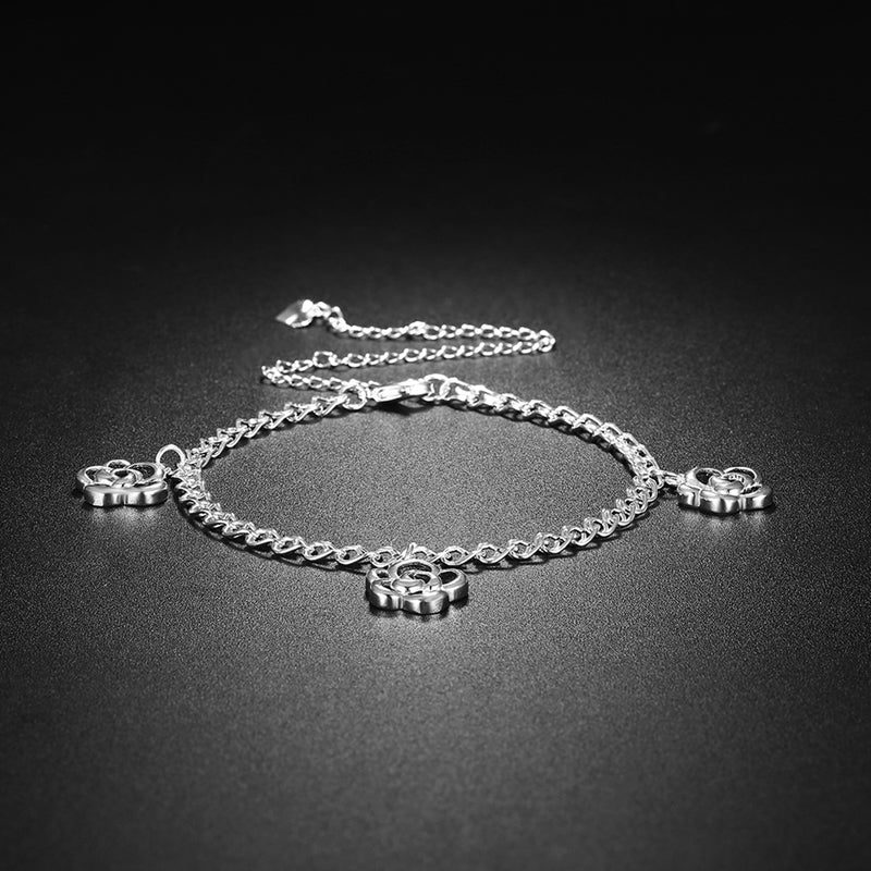 Simple Hollow Flower Pendant Silver Plated Adjustable Anklet