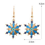 Bohemian Turquoise Rhinestones Flower Dangle Earring