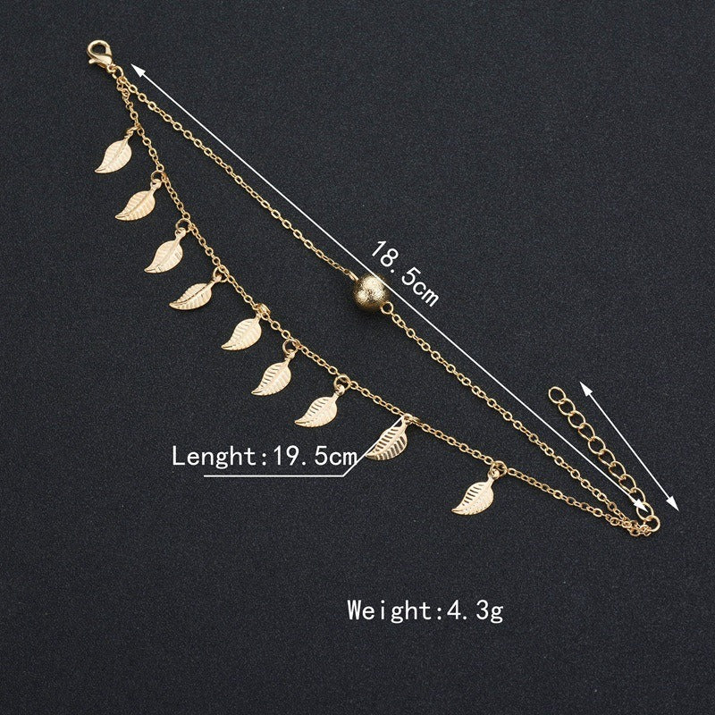 Vintage Tassels Leaves Double Layer Women Anklets