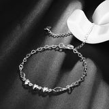 YUEYIN 925 Silver Plated Anklet Bracelet Sweet Heart Hollow Wings Best Love Gift Jewelry for Women