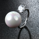 Women's Silver Elegant Pearl Zircon Opening Ring