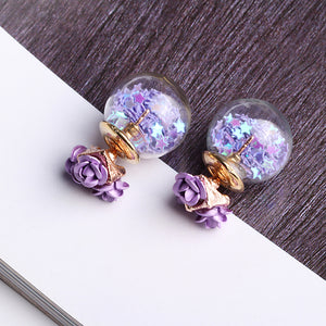 Trendy Colorful Glass Ball Stars Ear Stud Flower Earrings