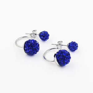 Silver Plated Double Side Earrings Crystal Ball Ear Stud