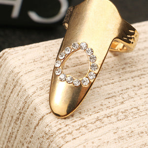 Fashion Adjustable Shiny Rhinestones Polished Hollow Heart Nail Ring Women Jewelry