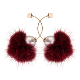 Fuzzy Ball Ear Drop Artificial Pearl Cute Earrings 