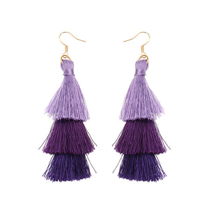 Women's  Bohemian Tassel Earrings Hand-made Three Layers Different Color Ear Drop Unique Gift