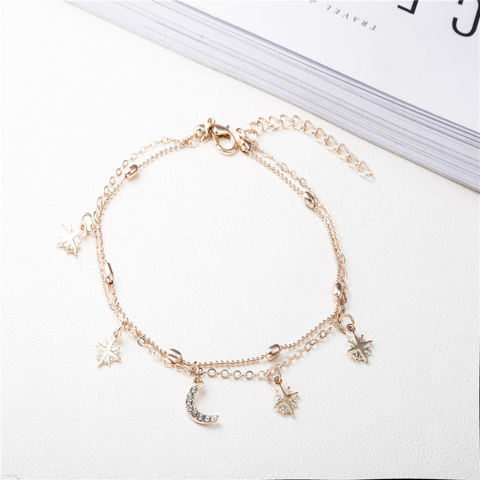 Cute Beads Moon Star Multilayer Barefoot Sandals Anklet