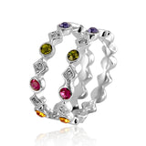 2 Pcs of Trendy Rings Platinum Plated Colourful Rhinestones Women Ring