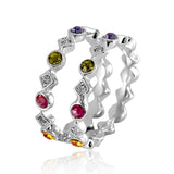 2 Pcs of Trendy Rings Platinum Plated Colourful Rhinestones Women Ring