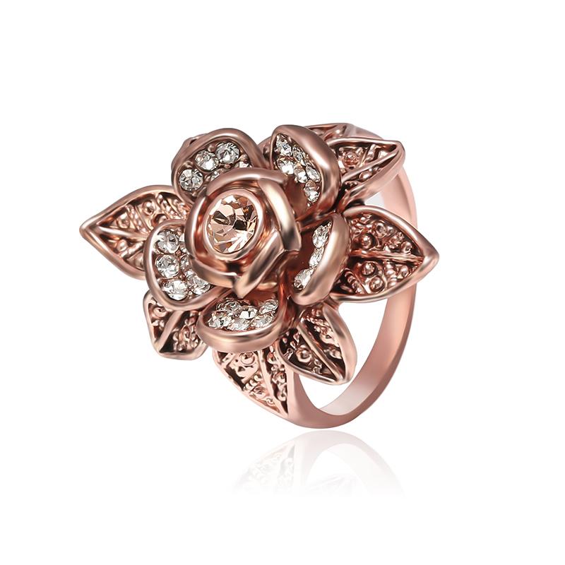 Champagne Gold Zircon Lifelike Flower Elegant Accessories Ring Rose Gold Rhinestone Ring