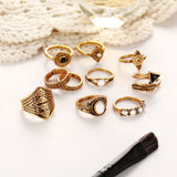 10 Pcs Women Casual Ring Set Rhinestones Gem Knuckle Rings