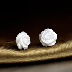 925 Silver Needle Shell Rose Flower Ear Stud Earrings Women Jewelry