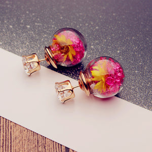 Trendy Colorful Crystal Glass Ball Flower Round Earrings