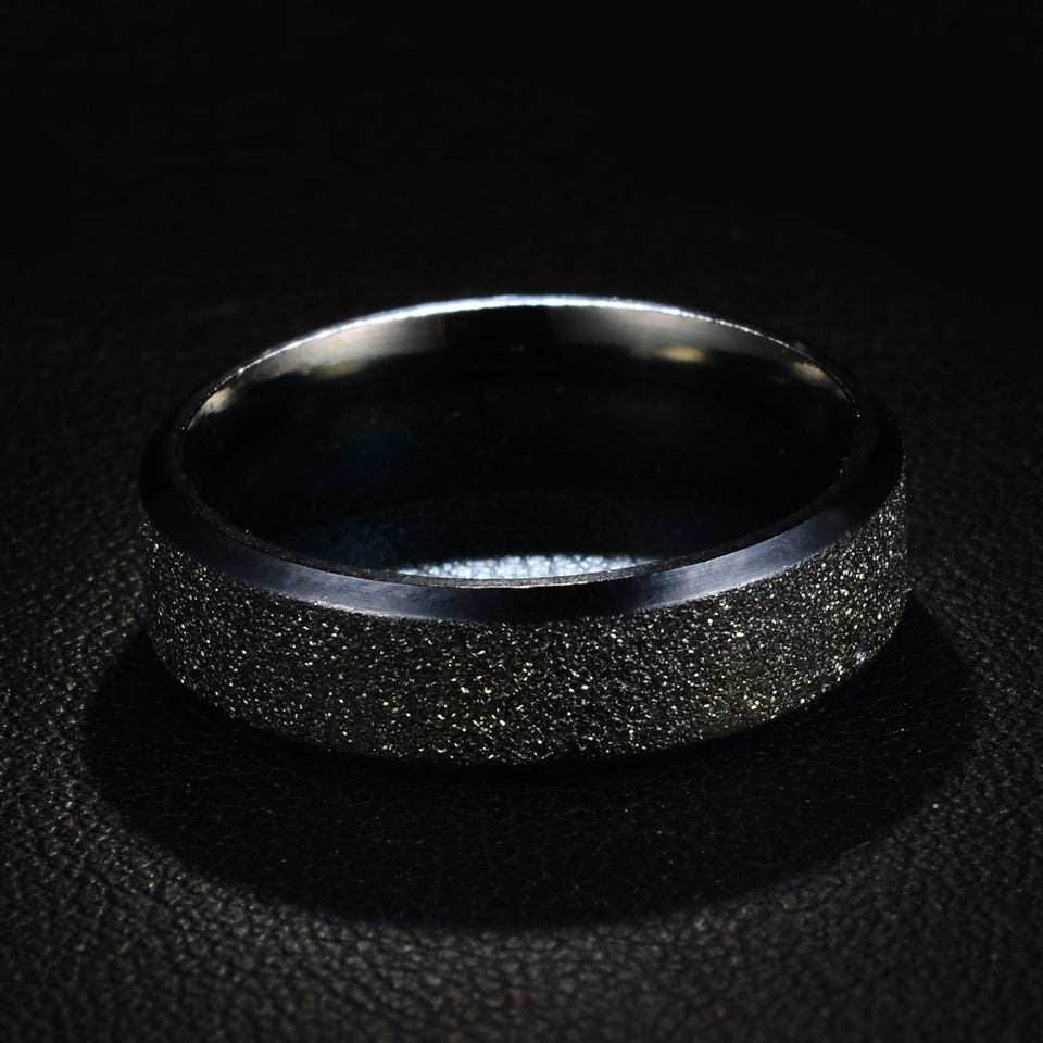 Stainless Steel Frosted Rainbow Color Black Couple Ring