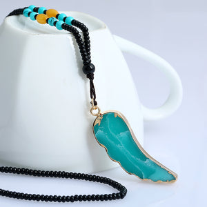 Ethnic Unisex Long Necklace Natural Stone Pendant Turquoise