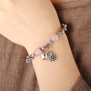 Silver Crystal Rose Simple Pendant Bracelet For Women