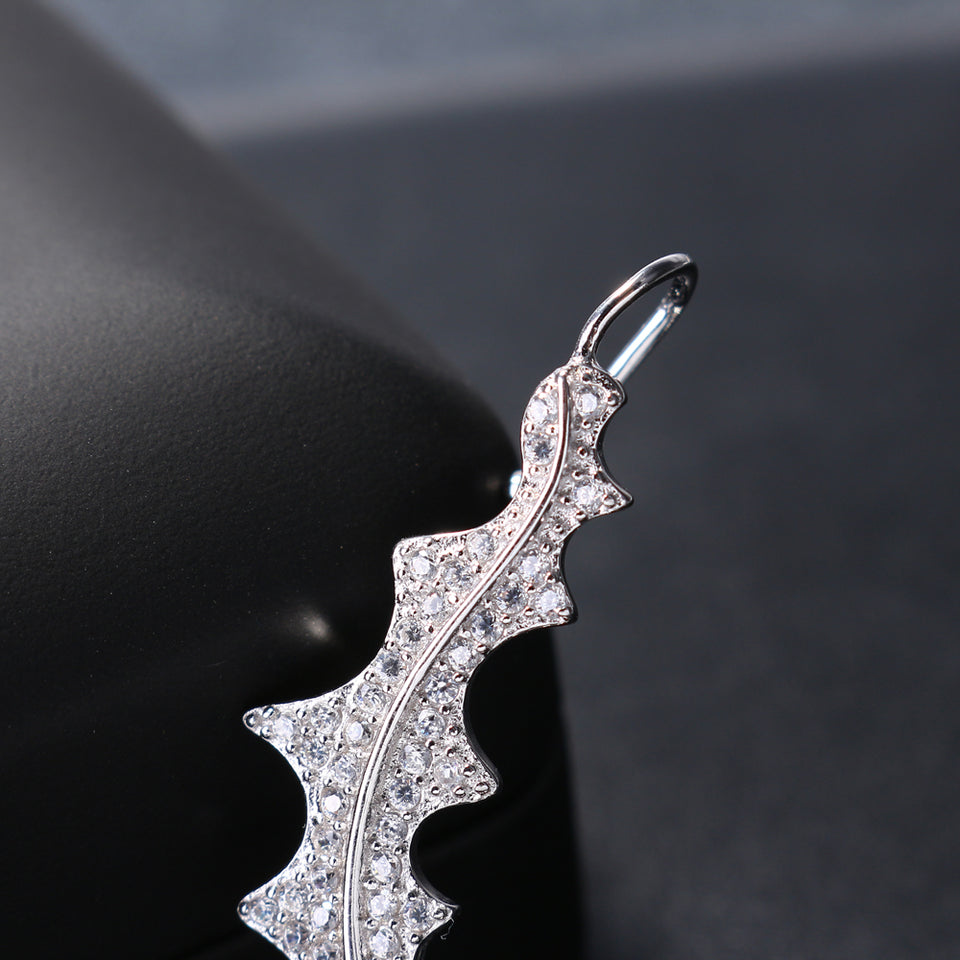 925 Sterling Silver Earrings Leaf Full Zirconia Ear Cuff