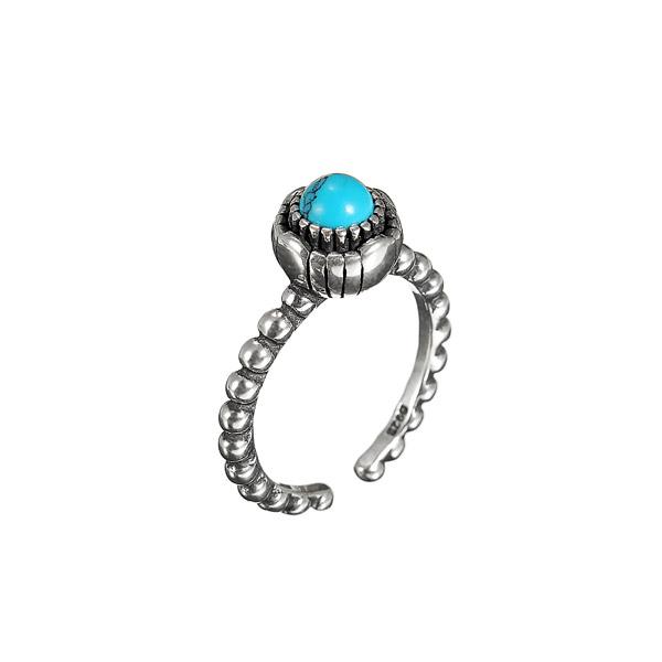 Vintage Black Onyx Blue Turquoise Opening Ring For Women