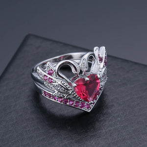 2 Pcs/set Sweet Swan Heart Zirconia Engagement Wedding Rings