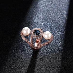 Fashion Pearl Sapphire Zircon Rose Gold Women Ring Engagement Accessories