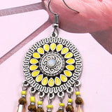 Bohemian Sunflower Earrings Round Geometric Beads Ear Drop