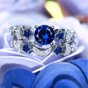 Trendy Sapphire Star Moon Ring Set Jewelry Gift for Women