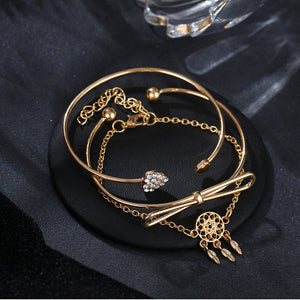 Elegant Cuff Bracelets Chain Dream Net Bowknot Crystal Heart