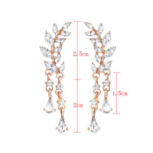 Sweet Leaf Rhinestone Tassel Crytral Earrings for Women