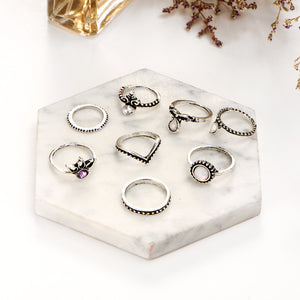 8 Pcs  Women Trendy Crystal Geometric Gem Knuckle Ring Set