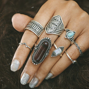 8 Pcs Bohemian Turquoise Gem Knuckle Ring Set for Women