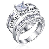 2 Pcs/set Classic Cubic Zirconia Womens Ring Bridal Wedding Platinum Band Finger Rings for Women