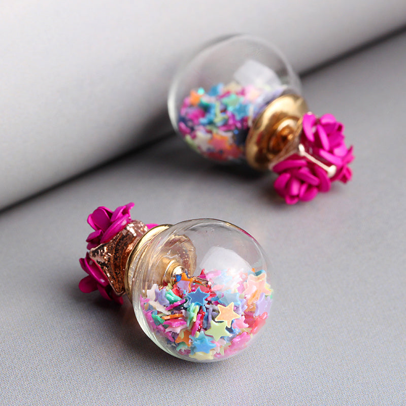 Trendy Colorful Glass Ball Stars Ear Stud Flower Earrings