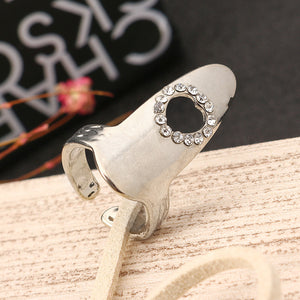 Fashion Adjustable Shiny Rhinestones Polished Hollow Heart Nail Ring Women Jewelry