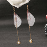 Sweet Chiffon Wings Asymmetric Artificial Pearl Women Earrings