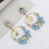 Vintage Flower Exaggerated Ear Drop Women Earrings 