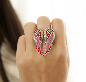 Vintage Inlaid Angelic Angel Wings Ring Elasticity Rings