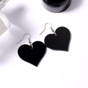 Sweet Black White Red Heart Acrylic Pendant Women Earrings