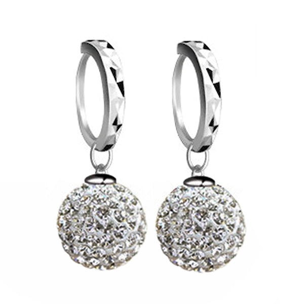 Silver Plated Zircon Ball Dangle Drop Hoop Earrings Women Jewelry