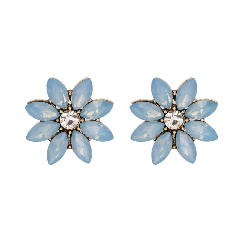 Sweet Women's Colorful Flower Rhinestones Crystal Earrings