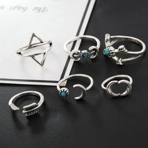 Sweet Set of Finger Rings Sun Moon Triangle Geometric Rings