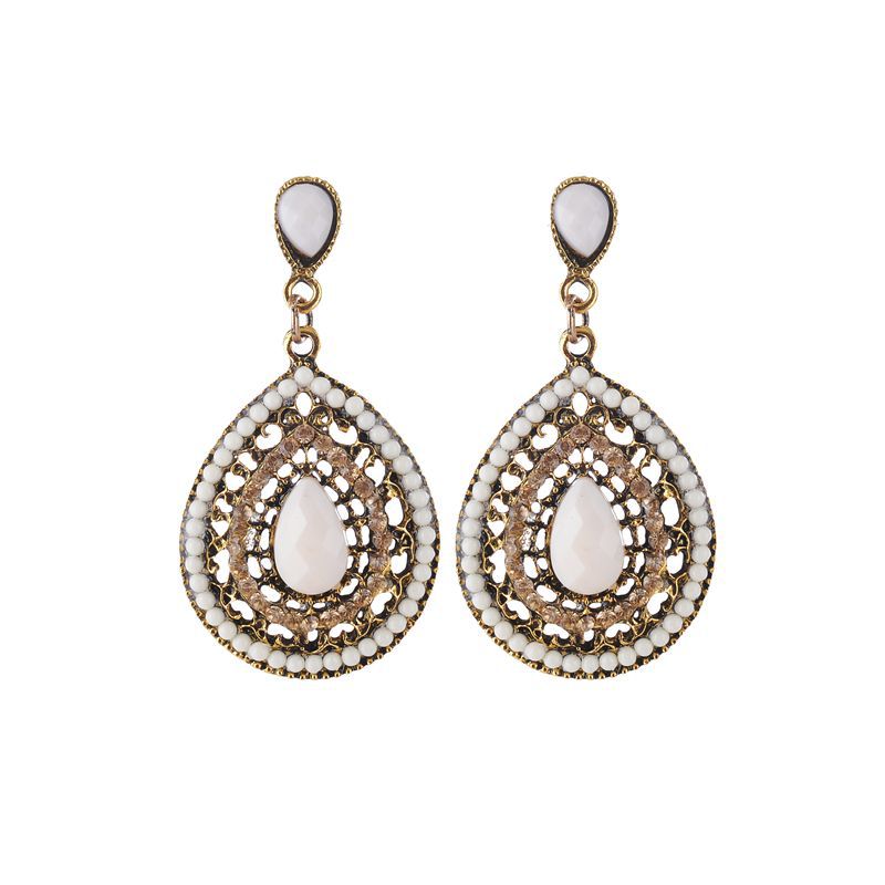 Bohemian Rhinestone Water Drop Pendant Ear Stud Piercing Earrings Clothing Accessories for Women