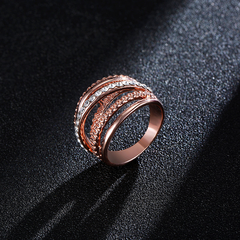 Hollow Out Interlaced Line Stylish Engagement Ring Rose Gold Plated Women Jewelry 