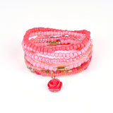 Bohemian Multilayer Sweet Rose Flower Pendant Bead Bracelet Women Clothing Accessories