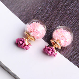 Trendy Colorful Glass Ball Stars Ear Stud Flower Earrings