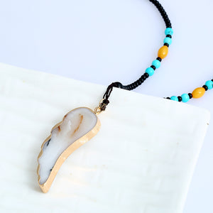 Ethnic Unisex Long Necklace Natural Stone Pendant Turquoise